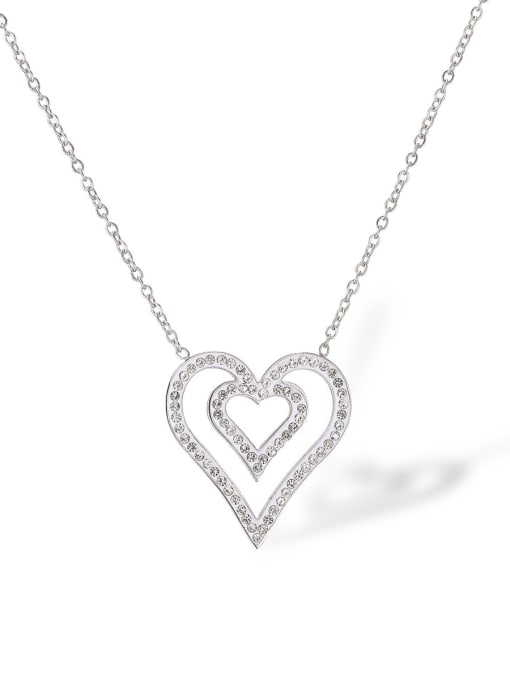 23993 Titanium Steel Cubic Zirconia Heart Minimalist Necklace