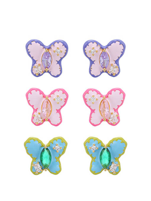 Five Color Brass Multi Color Enamel Butterfly Cute Stud Earring 0