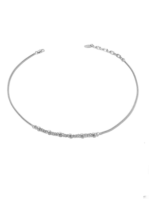 Platinum Brass Bead Geometric Minimalist Necklace