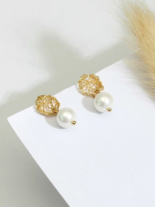 HYACINTH Copper Imitation Pearl Round Minimalist Drop Trend Korean Fashion Earring 1