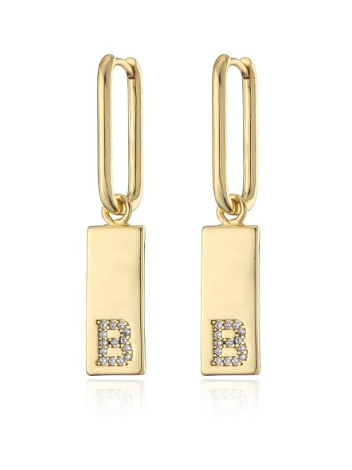 B Brass Cubic Zirconia Letter Vintage Huggie Earring