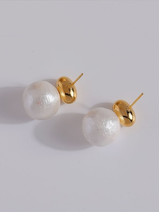 HYACINTH Brass Imitation Pearl Round Ball Minimalist Stud Earring 3