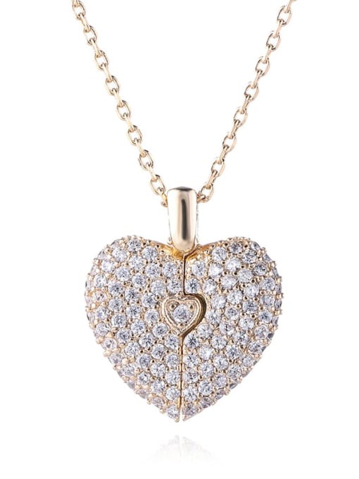 YILLIN Brass Cubic Zirconia Heart Minimalist Necklace 0
