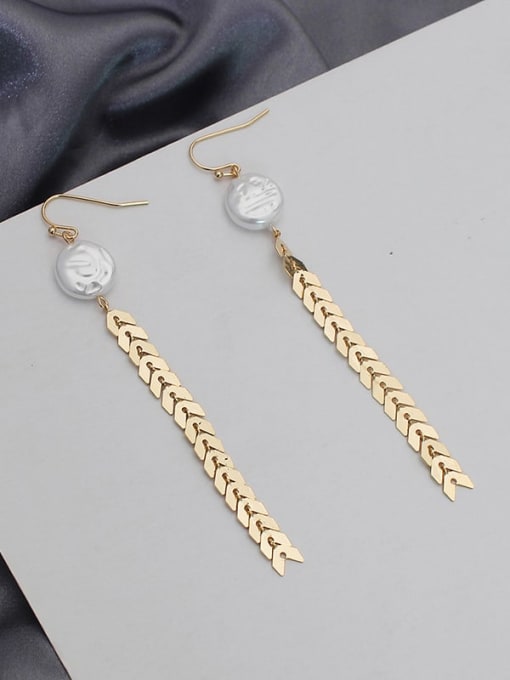 HYACINTH Copper Imitation Pearl Tassel Minimalist Threader Trend Korean Fashion Earring 2