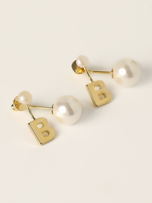 14k Gold Brass Imitation Pearl Letter Vintage Drop Trend Korean Fashion Earring