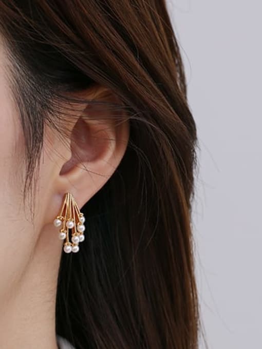 TINGS Brass Freshwater Pearl Geometric Vintage Stud Earring 1