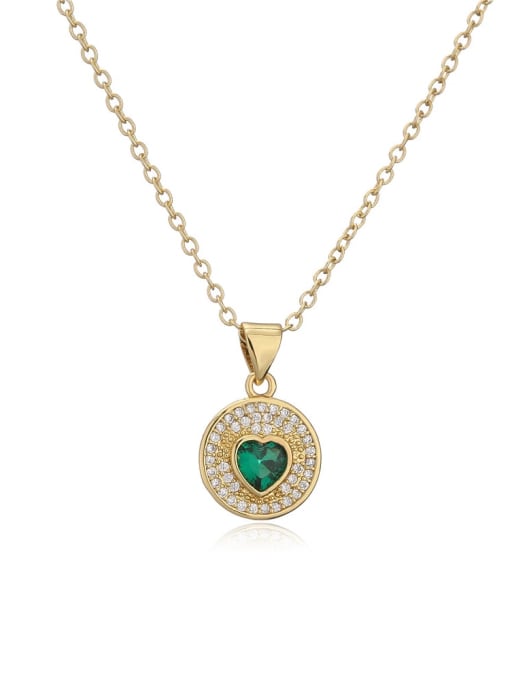 21407 Brass Cubic Zirconia Heart Minimalist Round Pendant Necklace