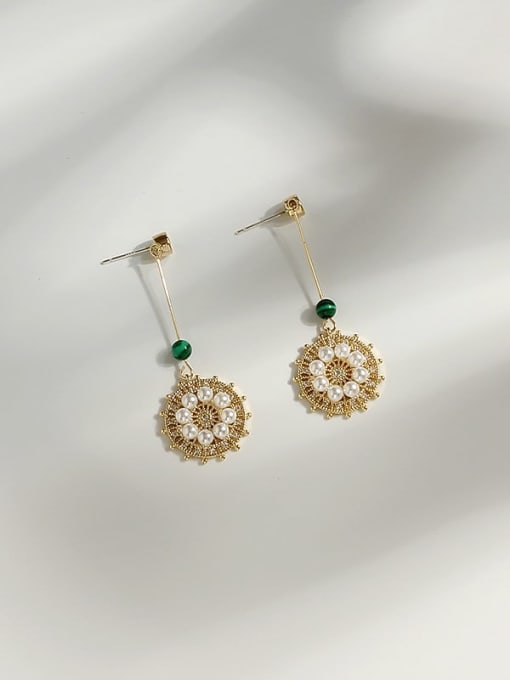 14K-gold Copper Imitation Pearl White Geometric Vintage Drop Trend Korean Fashion Earring