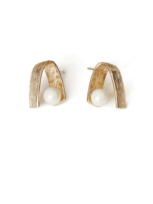 ACCA Brass Imitation Pearl Geometric Vintage Stud Earring 0