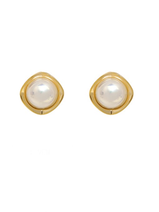 HYACINTH Brass Imitation Pearl Square Minimalist Clip Earring 0
