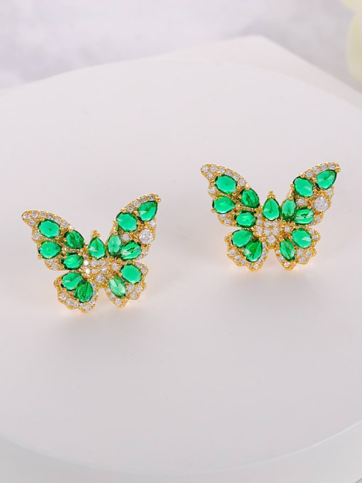 Green Brass Cubic Zirconia Butterfly Luxury Stud Earring