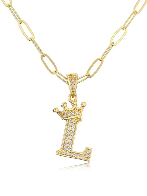 L Brass Cubic Zirconia Letter Hip Hop Necklace
