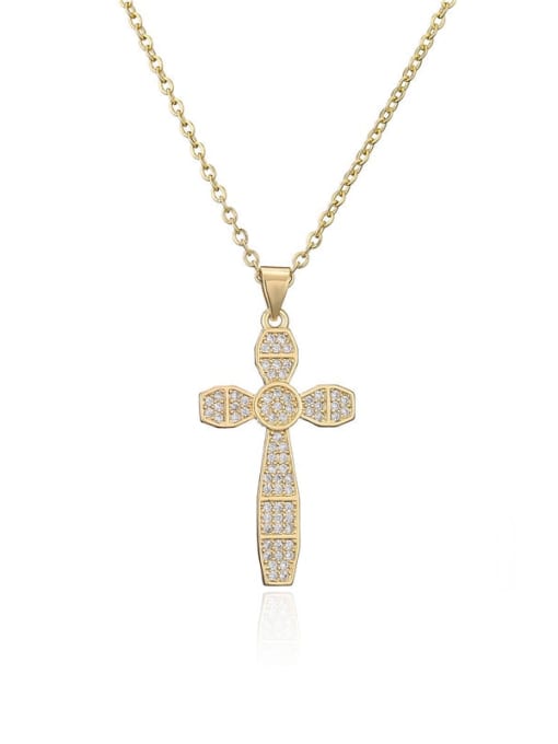 20680 Brass Cubic Zirconia Cross Vintage Regligious Necklace