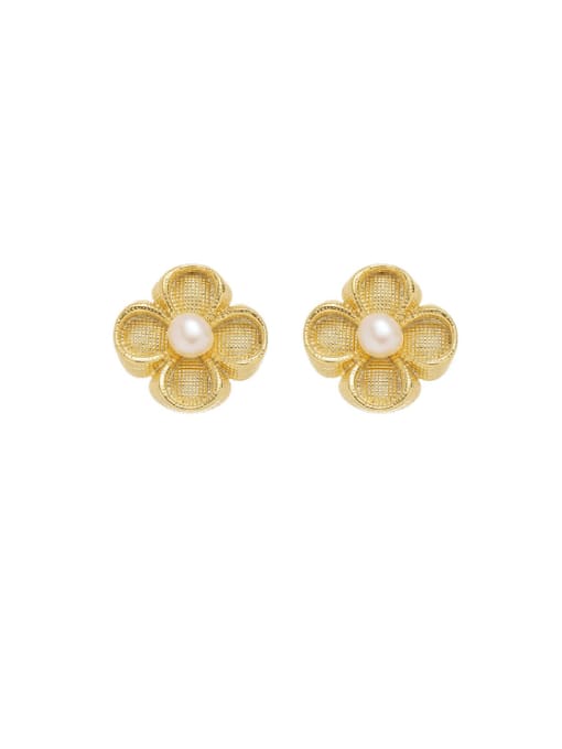 Five Color Brass Imitation Pearl Geometric Vintage Stud Earring