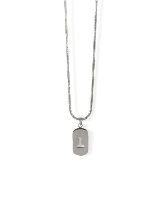 Silver 1 Titanium Steel Number Minimalist Pendant Necklace