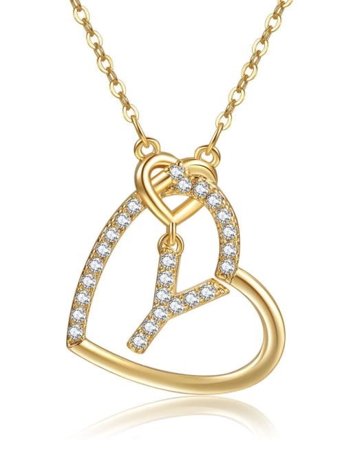 Y gold Brass Cubic Zirconia Heart Minimalist  Letter Pendant Necklace