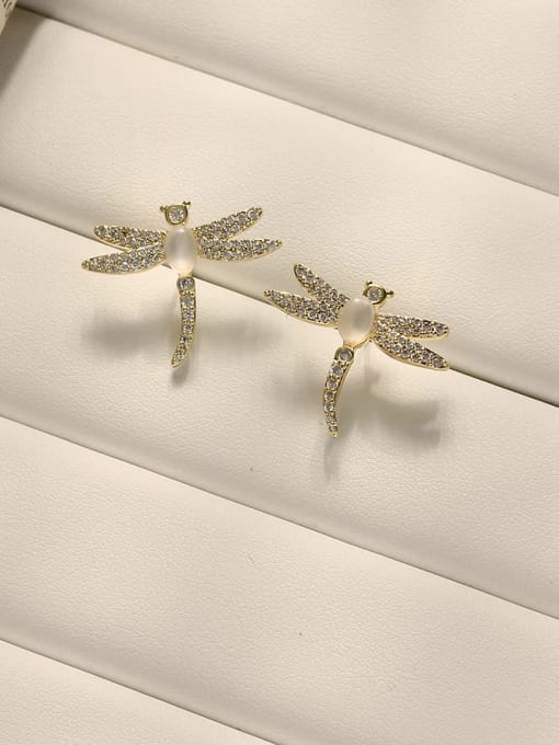 HYACINTH Copper Cubic Zirconia Dragonfly Vintage Stud Trend Korean Fashion Earring 0