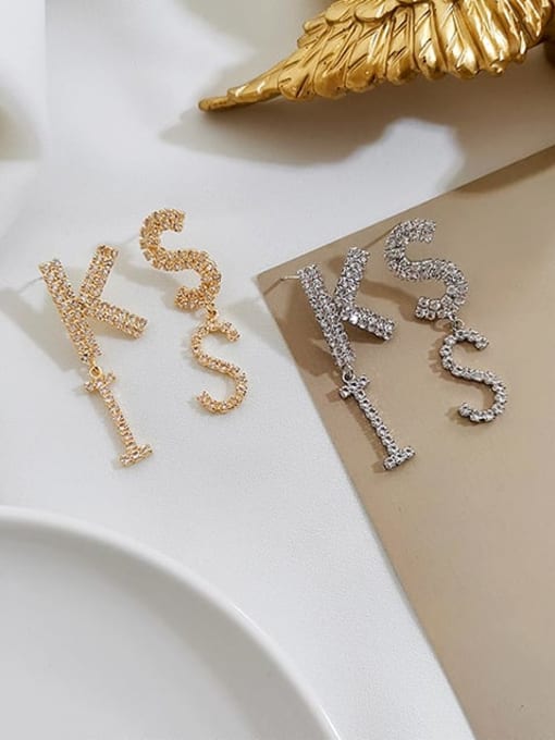 HYACINTH Copper Rhinestone Letter Cute Drop Trend Korean Fashion Earring 2
