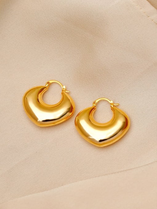 18K gold ingot shaped 【 Ear buckle 】 Brass Heart Minimalist Huggie Earring