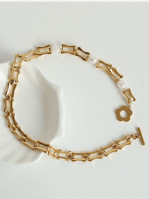 ACCA Brass Freshwater Pearl Geometric Minimalist Necklace 0