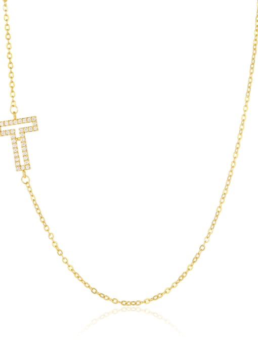 T Brass Cubic Zirconia Letter Minimalist Necklace