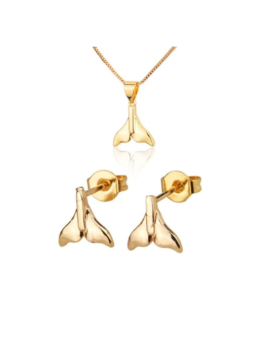 renchi Brass Cute Smooth Fish  Earring and Necklace Set 0