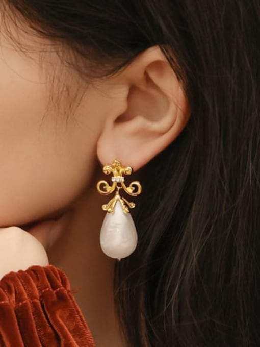 Five Color Brass Imitation Pearl Tree Vintage Drop Earring 1