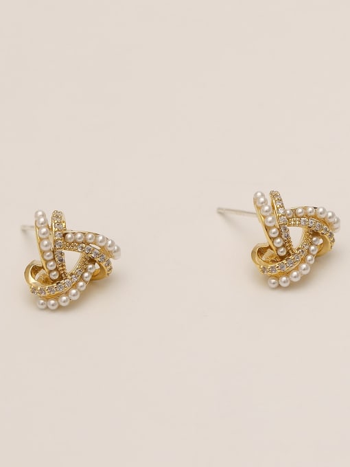 HYACINTH Brass Imitation Pearl Triangle Ethnic Stud Trend Korean Fashion Earring 3
