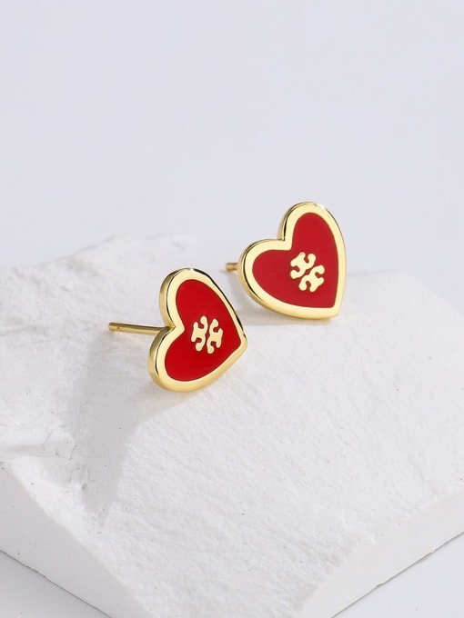 41609 Brass Enamel Heart Minimalist Stud Earring