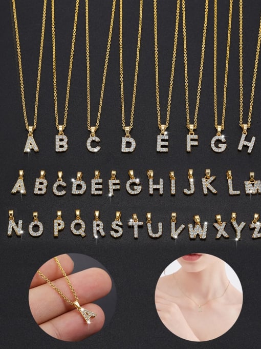 N Brass Glass Stone Letter Minimalist Necklace