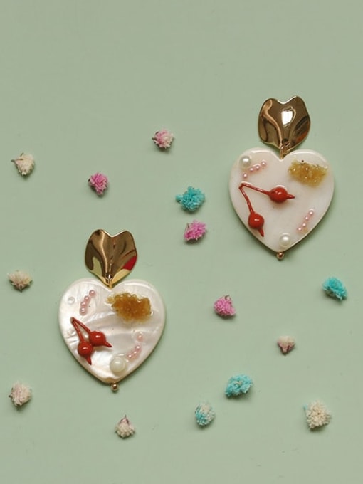 Five Color Alloy Acrylic Heart Cute Drop Earring 0