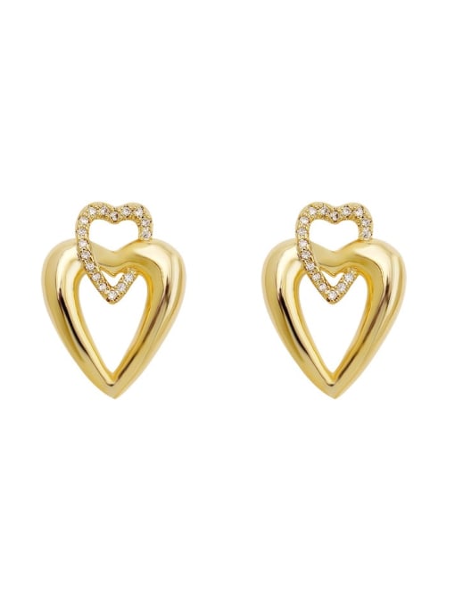 14k Gold Brass Cubic Zirconia Hollow Heart Vintage Drop Trend Korean Fashion Earring