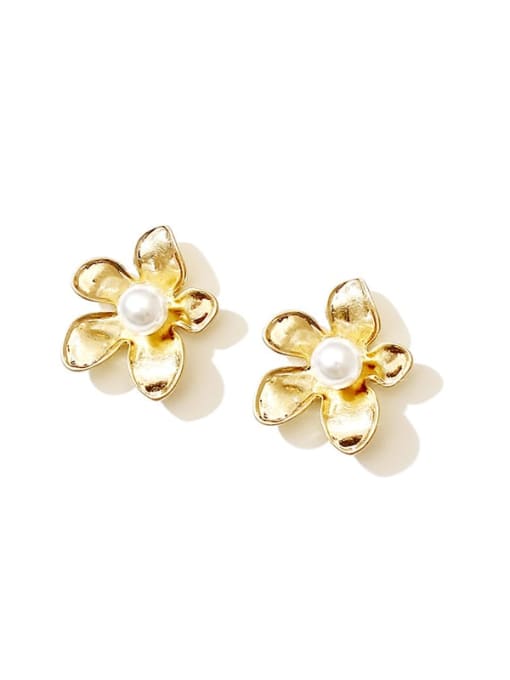 HYACINTH Copper Imitation Pearl Flower Vintage Stud Trend Korean Fashion Earring 0