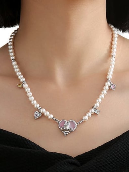 TINGS Brass Imitation Pearl Heart Hip Hop Necklace 1