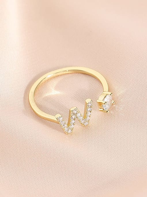 14k Gold w Brass Cubic Zirconia Letter Minimalist Band Ring