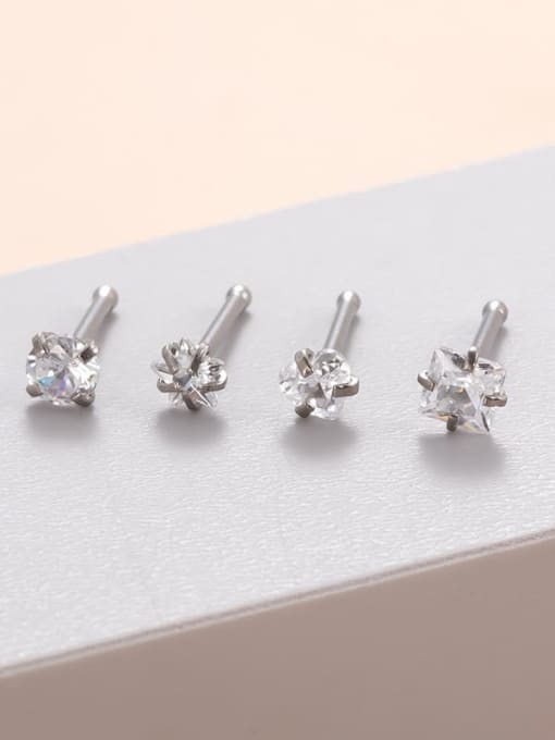 Straight  platinum Stainless steel Cubic Zirconia Pentagram Heart Minimalist Nose Studs