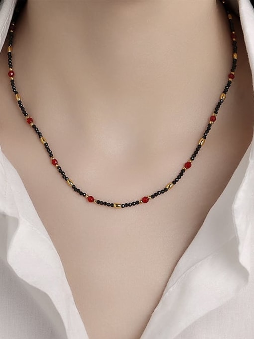 Five Color Brass Natural Stone Geometric Hip Hop Beaded Necklace 1