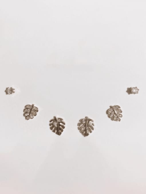 ZRUI Brass Cubic Zirconia Trend Leaf  Set Stud Earring 0