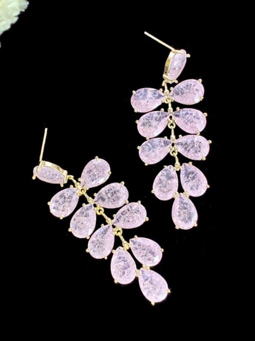 SUUTO Brass Cubic Zirconia Water Drop Leaf Luxury Drop Earring 1