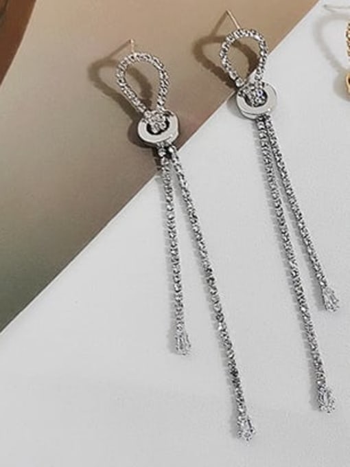 White K Copper Cubic Zirconia Water Drop Dainty Threader Trend Korean Fashion Earring
