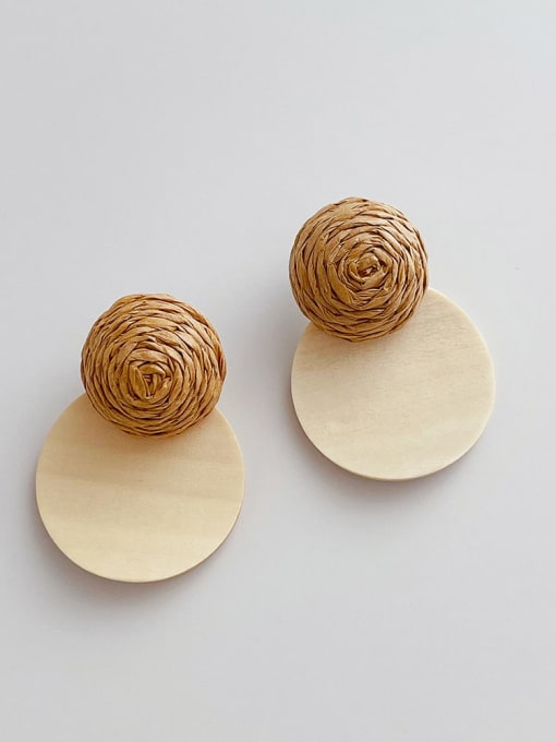Solid round wood Lafite Earrings Zinc Alloy Wood Geometric Hip Hop Pure handmade Weave Earring