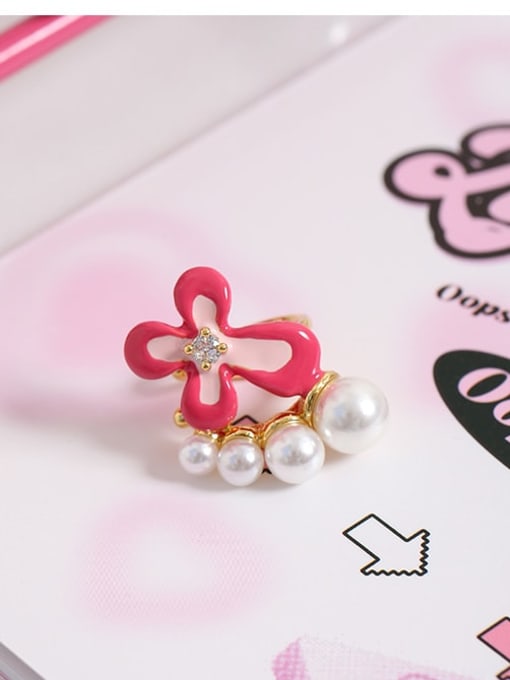 Five Color Brass Imitation Pearl Flower Cute Stud Earring 2