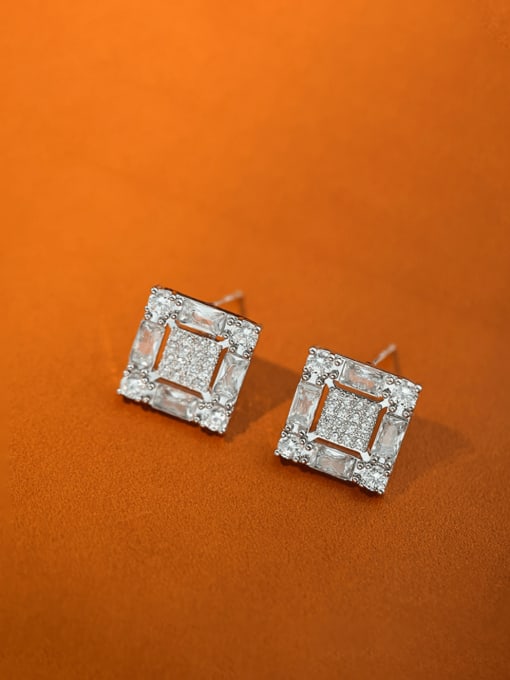 ACCA Brass Cubic Zirconia Square Hip Hop Stud Earring 2