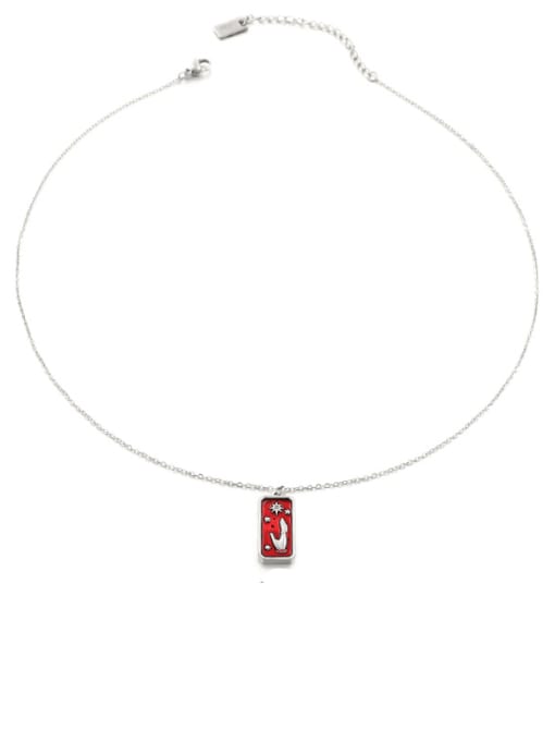 Red oil dripping gesture (steel color) Titanium Steel Enamel Moon Vintage Necklace