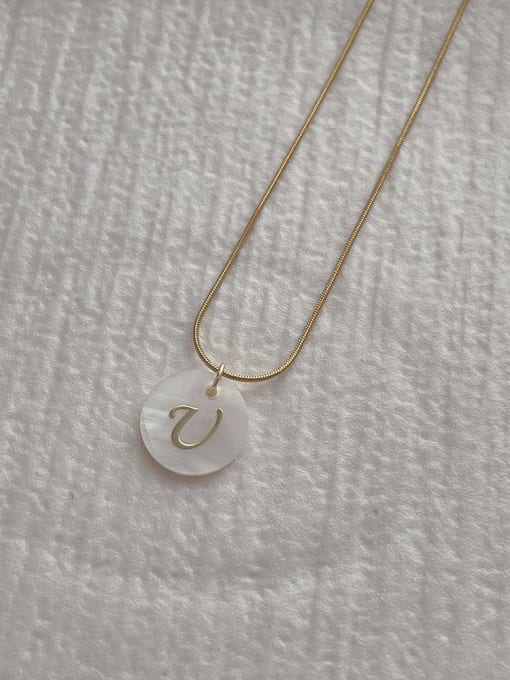 U Letter Pendant Necklace Stainless steel Shell Letter Minimalist Necklace