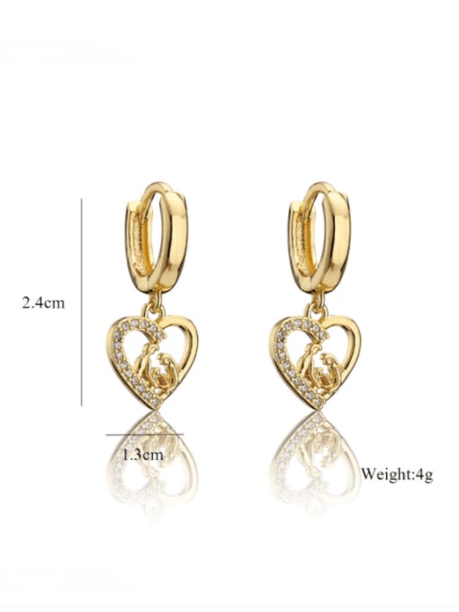 AOG Brass Cubic Zirconia Heart Vintage Huggie Earring 2