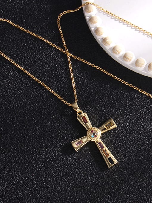 Cross 1 a297 Copper Cubic Zirconia Cross Vintage Regligious Necklace