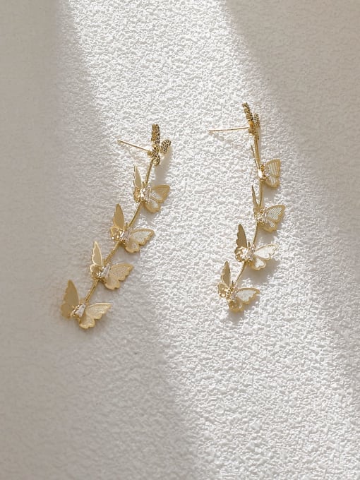 14k Gold Brass Cubic Zirconia Butterfly Ethnic Drop Earring