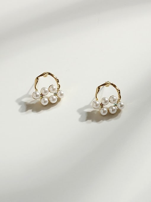 14K gold Copper Imitation Pearl Round Minimalist Stud Trend Korean Fashion Earring