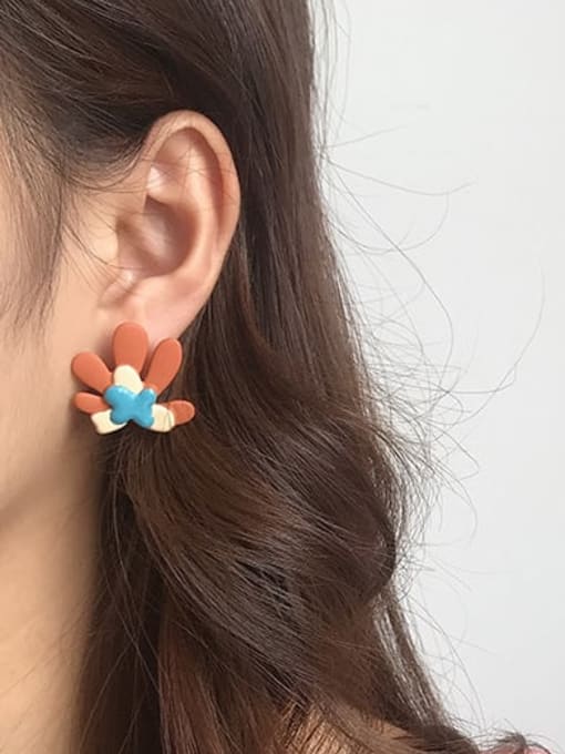 Five Color Alloy Enamel Flower Cute Stud Earring 2